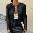 Stand Collar Color Matching Sequins Coat Short Casual Jacket