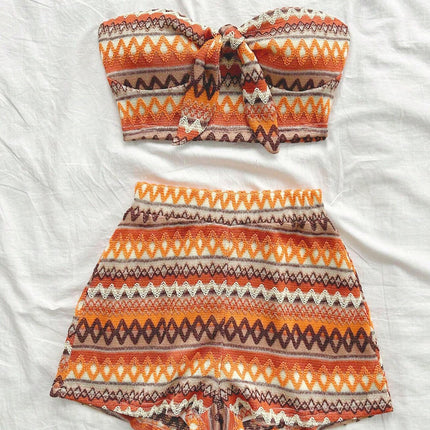 Women's Sexy 2pcs Set  Summer  Colorful Striped Elastic Suitable For Vacation And Daily Travel