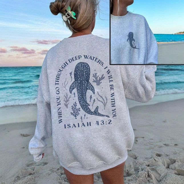 Light Gray Whale Print Sweater For Women Loose And Lazy Style