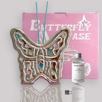 Silver Electroplated Aromatherapy Diffuse Butterfly Flower Arrangement Vase