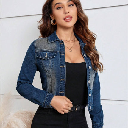 Women's Casual Distressed Cropped Denim Jacket