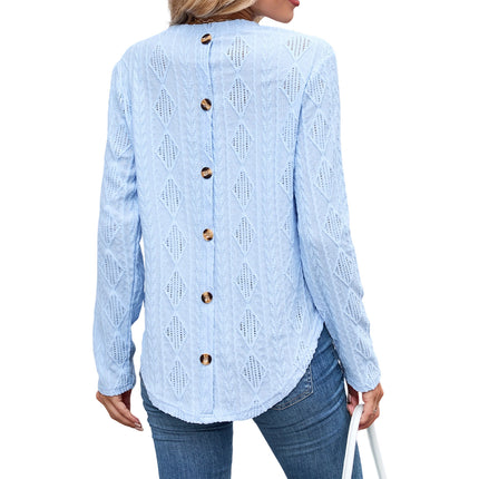 European And American Leisure Round Neck Long Sleeve Curved Hem T-shirt