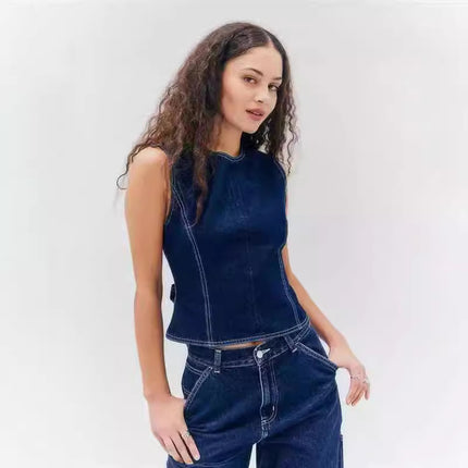 Fashion Casual Sleeveless High Waist Denim Vest