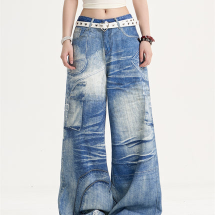 American Retro Sweet Cool Printed Wide-leg Jeans Women's Loose Slimming
