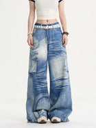 American Retro Sweet Cool Printed Wide-leg Jeans Women's Loose Slimming