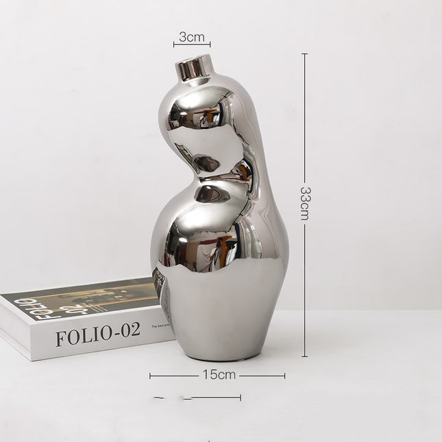 Modern Light Luxury Irregular Silver Plated Ceramic Vase