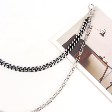 New European And American Punk Style Personality Double Pants Chain Men And Women Black And Silver Mixed Simple Chain Hip-hop Jeans Decoration