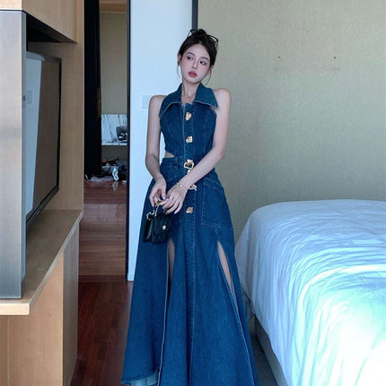 Women Spring Summer Sleeveless Dress Denim Outfits