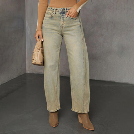 American Stretch High Street Straight Nostalgic Retro Blue Women's Denim Trousers