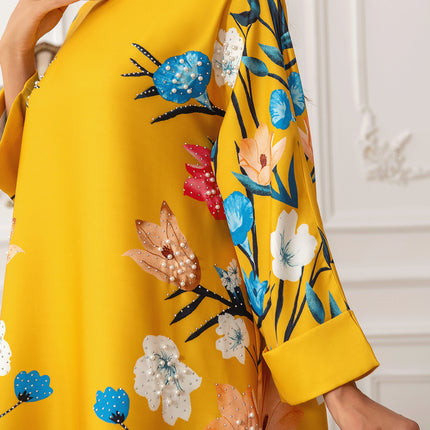 Dubai Fashion Printed Hot Diamond Women's Robe Abaya Muslim Dress