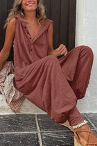 Hot Selling Button Up Hooded Sleeveless Pants In Stock, Jumpsuit With Pockets