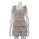 Cotton Bow Suspenders Vest Loose Shorts Two-piece Set