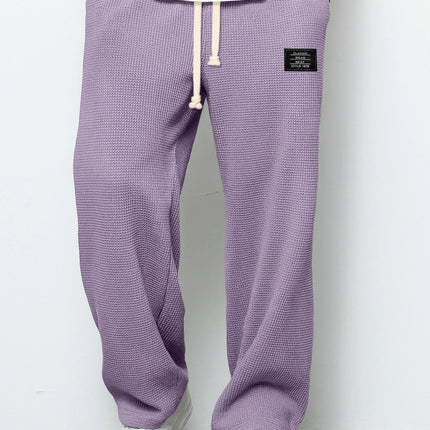 Waffle Straight Pants Fashion Brand Loose Loose  Drawstring Pockets Trousers Casual Men's Clothing