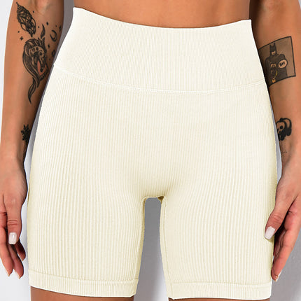 Yoga Shorts Ribbed Seamless Workout High Waist Athletic Leggings Suitable For Yoga Fitness, Workout Shorts Yoga Seamless Ribbed High Waisted Spandex Booty Biker Shorts