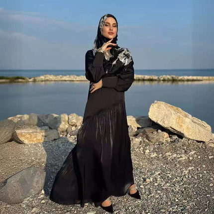 Women's Muslim Style Satin Stitching Design Elegant Fashion Dress