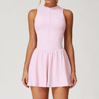 Women's Solid Color False Two-piece Stand Collar A- Line Dress