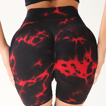 High Waist Tummy Control Yoga Shorts For Women, Tie-Dye Ruched Booty Lifting Workout Fitness Shorts, Hip Lifting Sports Activewear, Gym Exercise Running Shorts