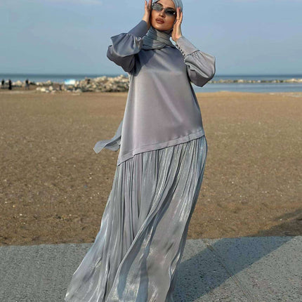 Women's Muslim Style Satin Stitching Design Elegant Fashion Dress