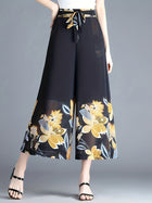 910-length Plus-size Figure-flattering Womens Flowy High-waisted Chiffon Wide-leg Pants