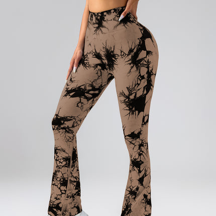 High-Waist Tummy Control Flare Yoga Pants For Women, Tie-Dye Stretch Slimming Bootcut Workout Pants, Fitness & Sports Activewear