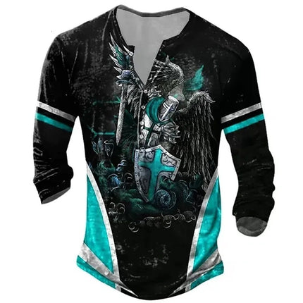 European And American Digital Printing Men's Long-sleeved Medieval T-shirt
