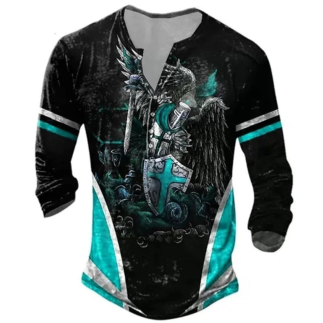European And American Digital Printing Men's Long-sleeved Medieval T-shirt