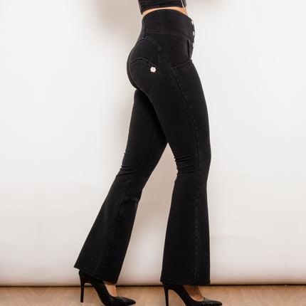Shascullfites Melody Black Flared Lift Jeggings Button Up Flare Jeans Shaping Bum Lift Pants High Waist Jeans Women