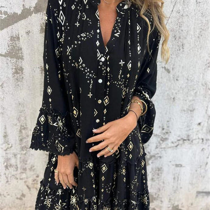 Solid Color Bronzing Fashion Horn Lace Sleeve Hollow-out Plus Size Dress