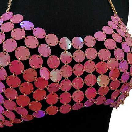Sexy Metal Chain Tank Top Womens Silver Sparkly Sequins Hollow Plain Backless Club Vest Women Summer Beach Crop Tops