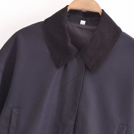 Women's Corduroy Stitching Neckline Casual Coat