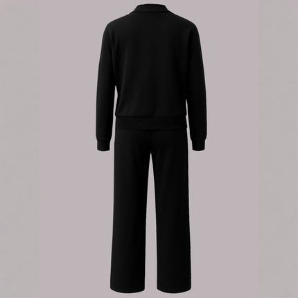 Color Matching Long Sleeve Top Elastic Waist All-matching Straight Trousers Ladies Two-piece Set