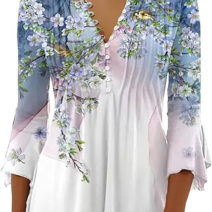 Women's Single-breasted Fashion V-neck Half-sleeve Top