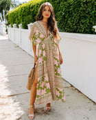 High Waist Batwing Sleeve V-neck Women's Printed Wear Dress