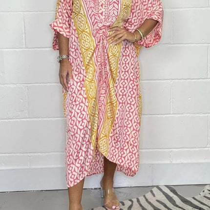 V-neck Printed Plus Size Loose Waist Dress Women