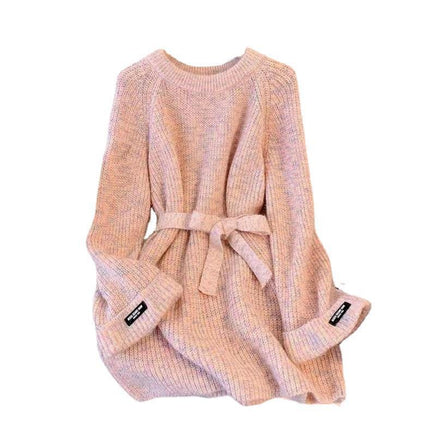 Plus Size Round Neck Sweater Autumn Women Clothing Idle Style Chubby Slimming Mid-length Waist Tight Pullover Sweater