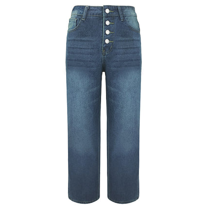 New Jeans Loose Leisure All-matching Simple And Thin Half-length Pants Straight-leg Pants Women