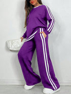 Casual Striped Trousers Long Sleeve Round Neck Suit