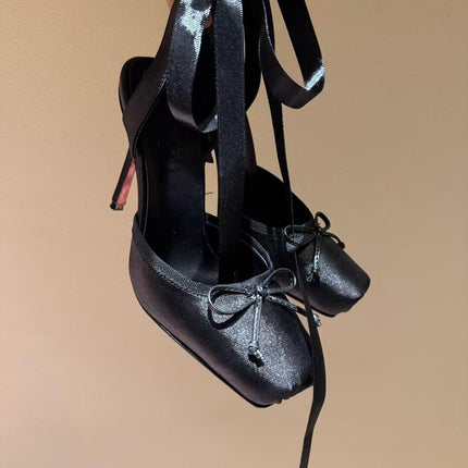 Leather Sole Women's Shoes Fashion Satin Ribbon Toe Cap