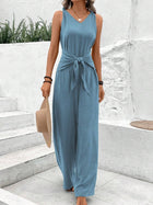 Blue V-Neck Twist Strap Jumpsuit For Women