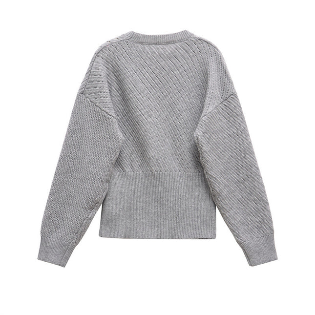 Women's Autumn And Winter Ribbed Woven O-neck Short Knitted Long Sleeve Sweater