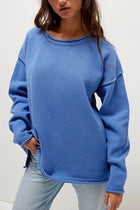 Solid Color Round Neck Loose Versatile Basic Pullover Sweater