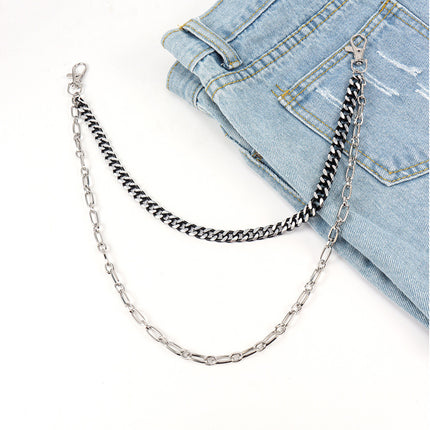 New European And American Punk Style Personality Double Pants Chain Men And Women Black And Silver Mixed Simple Chain Hip-hop Jeans Decoration