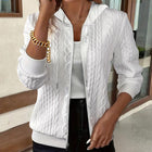 Women's Solid Color Long Sleeve Knit Zip-Up Hooded Sweatshirt - Casual Fall&Winter Fashion Outerwear