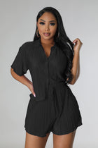 Casual Pleated Short-sleeved Shorts Two-piece Set
