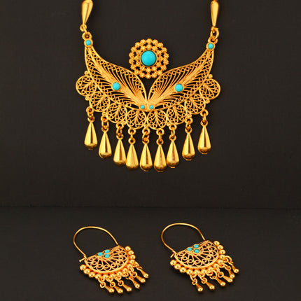 3pcs Fashionable And Personalized Water Droplet Tassel Copper Plated 18k Gold Women's Necklace And Earring Set, Suitable For Parties And Gifts, Daily Wear