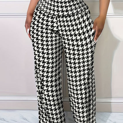 Plus Size Bird Check Comfortable Loose Women's Straight Leg Pants