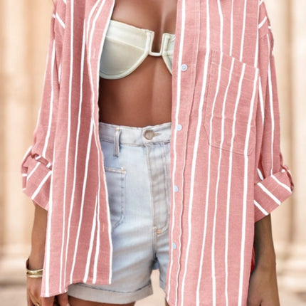 Women's Spring  Summer Loose Casual Striped Raglan Sleeve Blouse Women Shirt