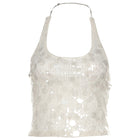 Solid Color Sleeveless Halter Sequins Cropped Tank Top Women