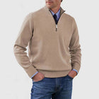 Men's Stand Collar Zipper Sweater Winter Fashion Solid Color Long Sleeve Knitted Top Clothing