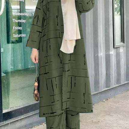 Women's Muslim Print Daily Suit Army Green Fashion Casual Set